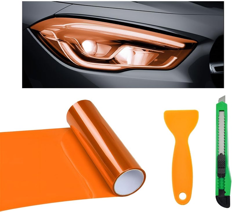 KVAEY Car Light Tint Film, 12×48 Inch Tint Vinyl Wrap Film Roll with Squeegee and Cutter, Self-Adhesive Film Sticker for Car Headlights Tail Lights Fog Lights, Car Accessories - Image 1